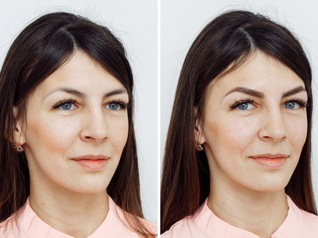 before and after eyebrow grooming and eyelash extensions venice